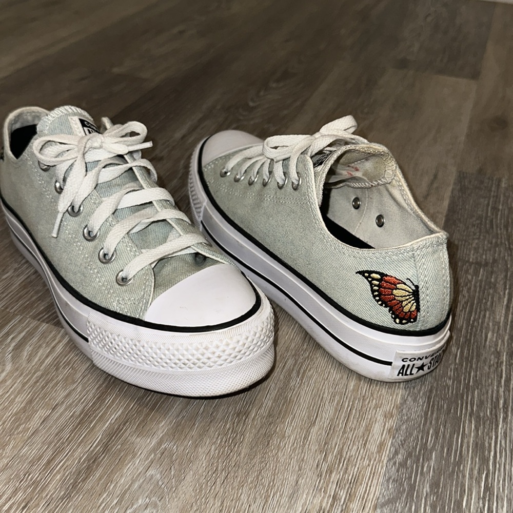 Personalized Converse Low Top Platform Sneakers in Jean with butterfly wings